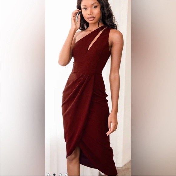 Lulus Dresses & Skirts - Lulu’s So Flirty Burgundy One-Shoulder Cutout Asymmetrical Dress
